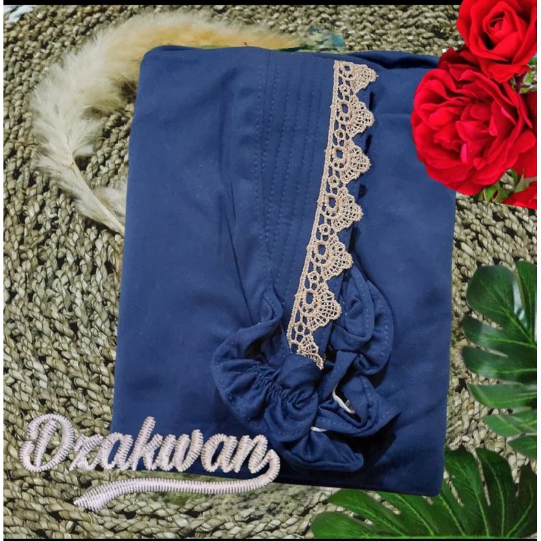 Jilbab instan syar'i sajidah jumbo jersey renda-Navy