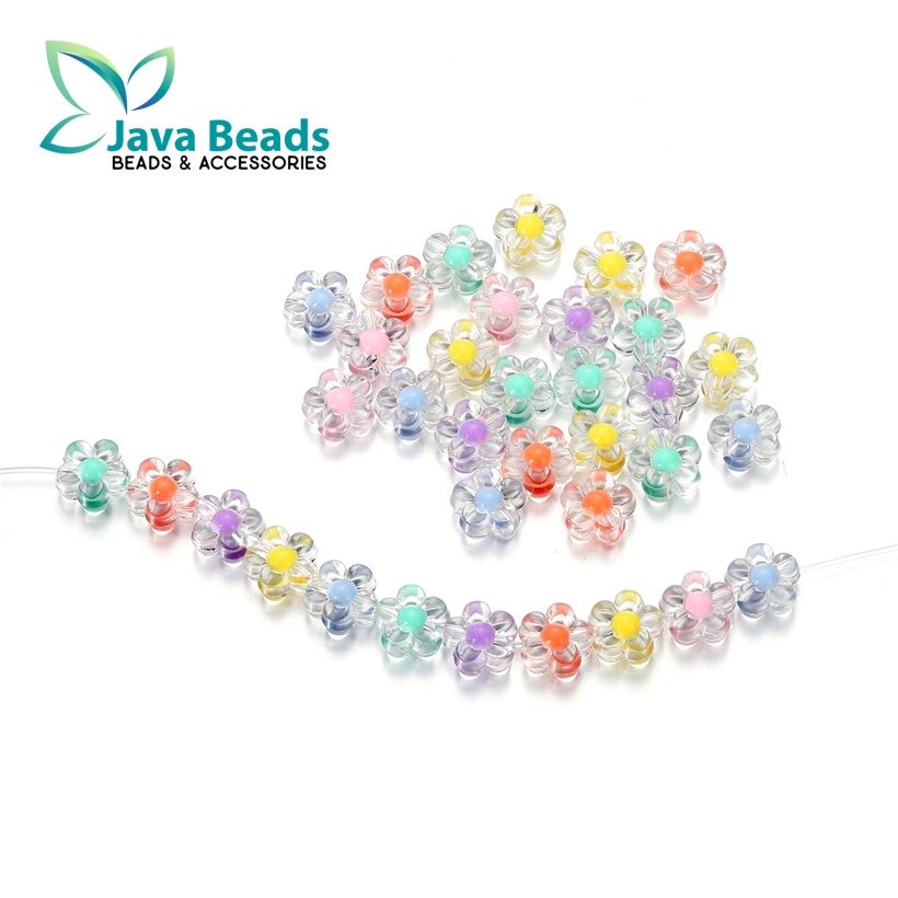 20 Pcs Manik Manik Mote Bunga Clear Inside Colour Beads