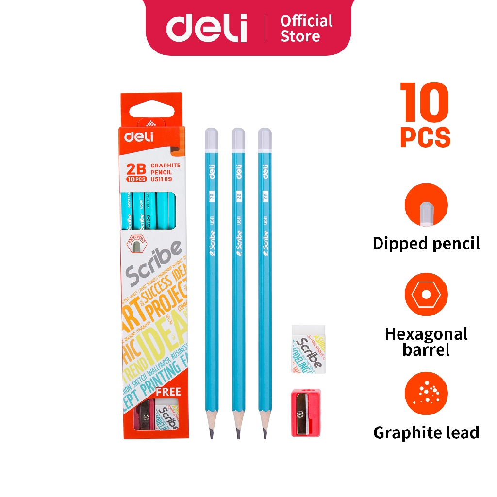 

Deli Pensil Kayu Grafit dengan penghapus dan rautan EU51109