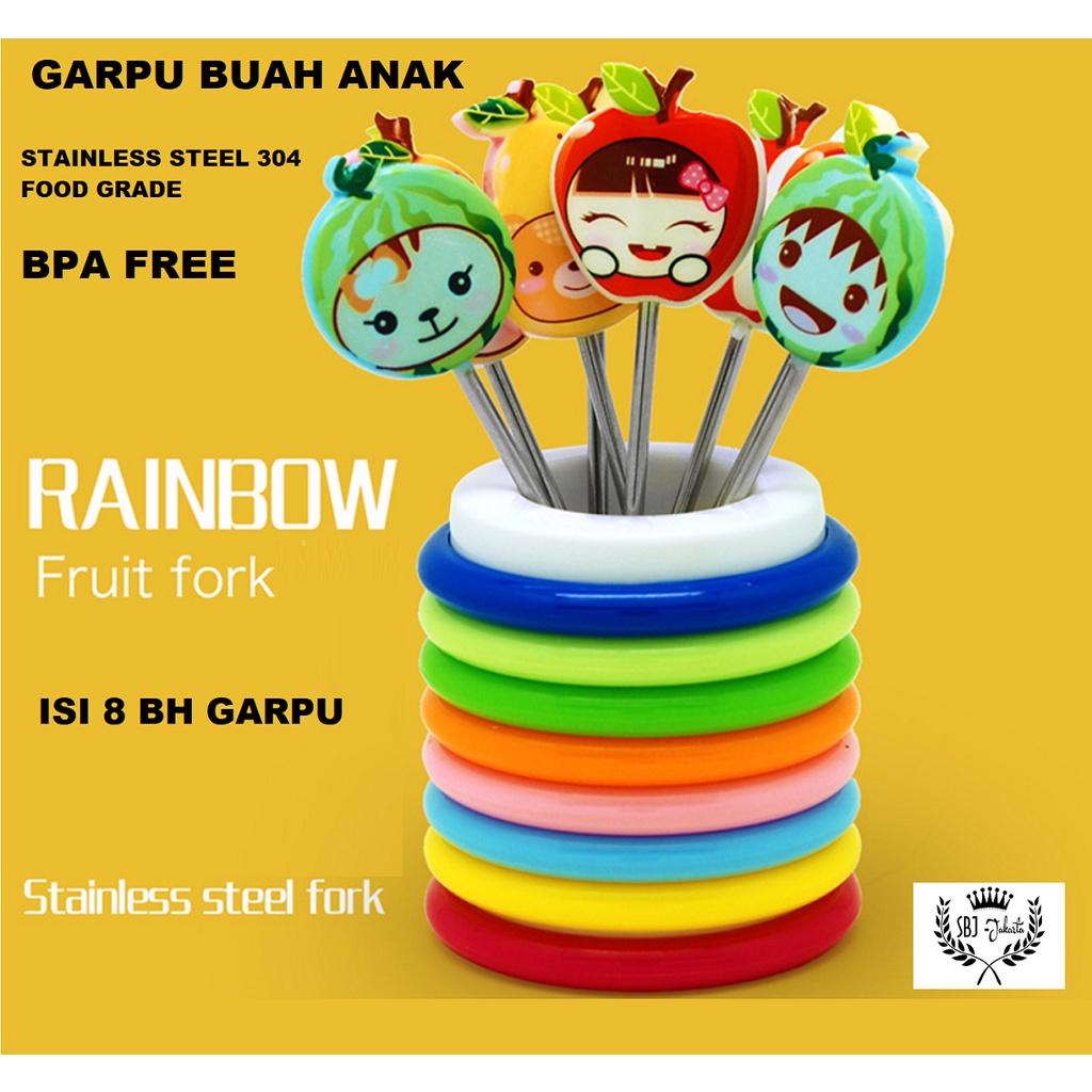 RAINBOW Garpu buah mini Stainless 304 Tusuk buah - MOTIF RANDOM