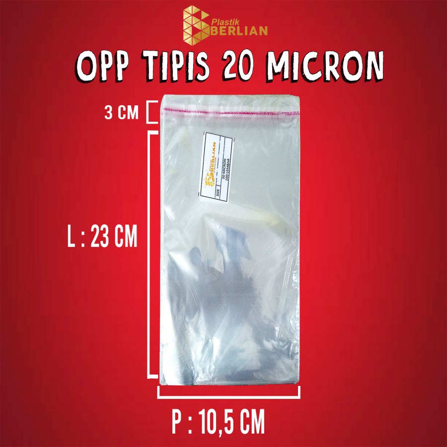 

10,5 x 23 cm Plastik OPP TIPIS (100 lbr) lem/seal