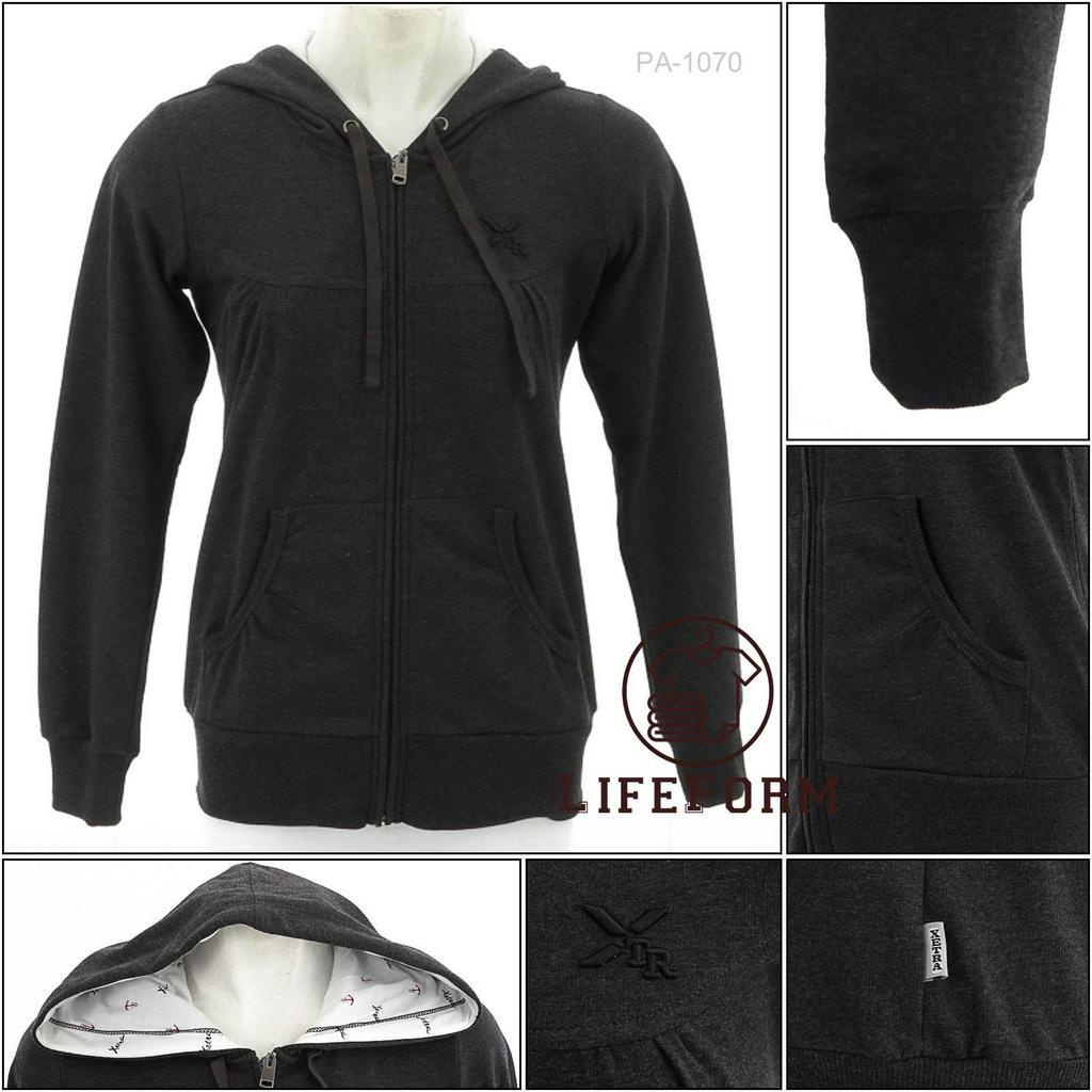 [PA1070] Jaket Hoodie Katun wanita Abu Tua Xetra S-L