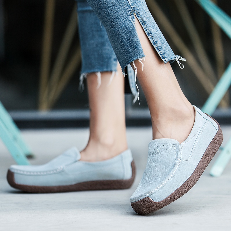 COD 100% KULIT ASLI Sepatu Wanita Casual Slip On Cantik Kuliah Murah Selop Flat Shoes Kekinian Cewek Slop 101