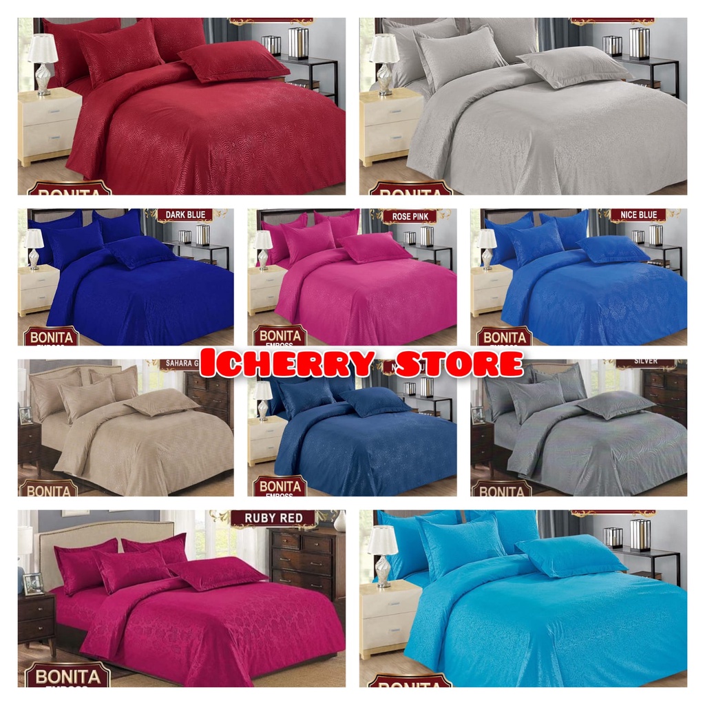 Full Set Bedcover + Sprei Bonita 3D Polos Rumbai Karet King 180x200 Warna Dark Blue, Light Grey, Nav