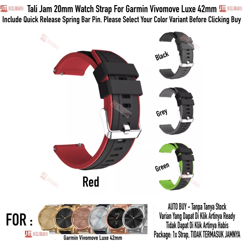 SSR Tali Jam 20mm Watch Strap Garmin Vivomove Luxe 42mm - Rubber Silikon Sporty