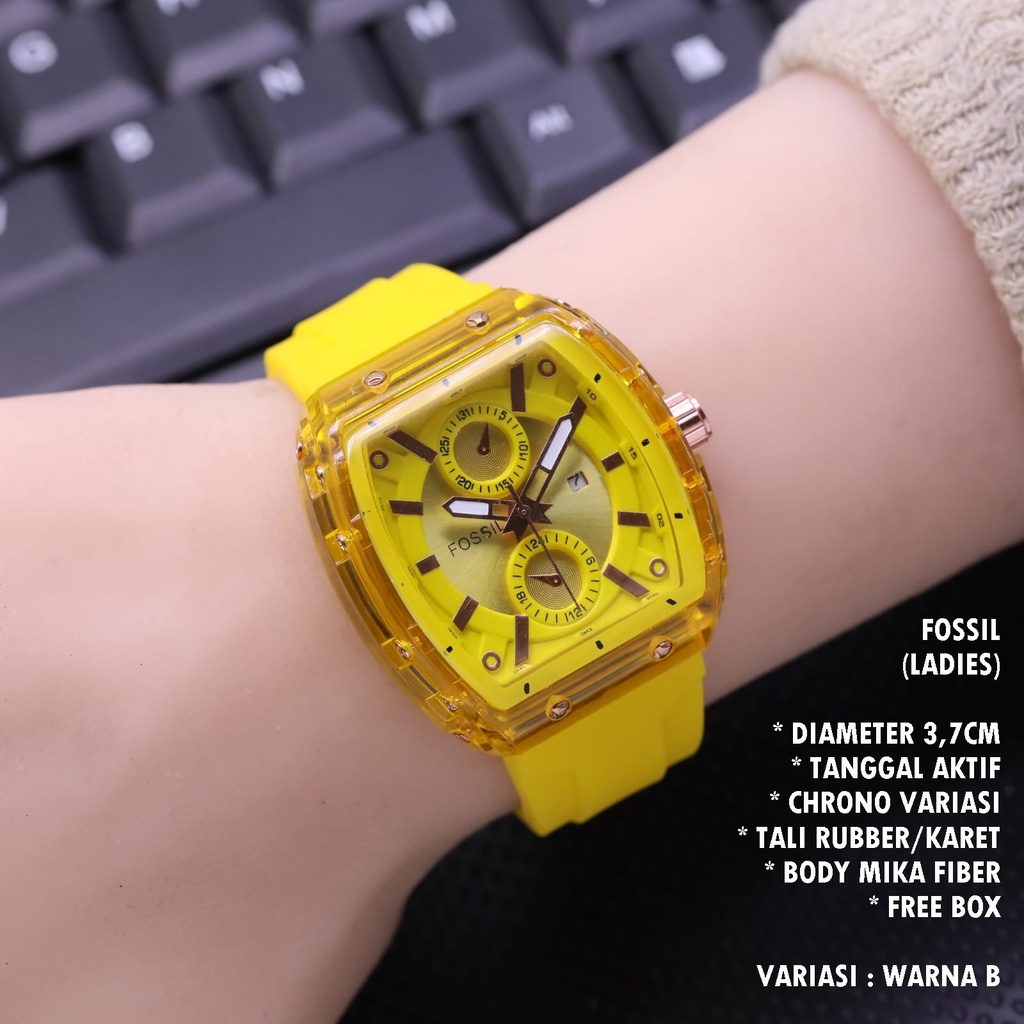 JAM TANGAN WANITA FASHION TALI RUBBER BODY OVAL TANGGAL AKTIF