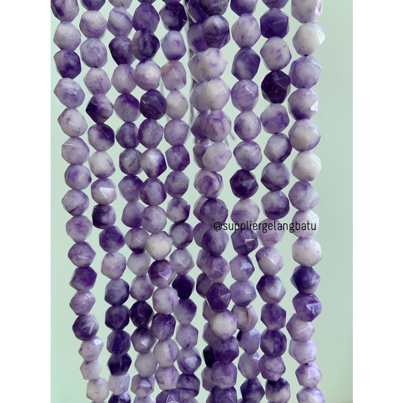 batu hexagon Stone 8mm white purple agate ungu putih agatis natural