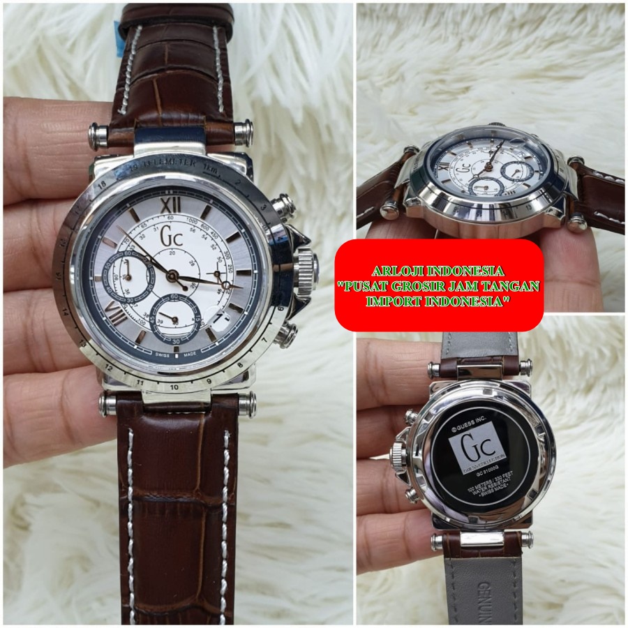 New Jam Tangan Pria Gc 31000g Strap Letaher Chronograph Garansi 1th