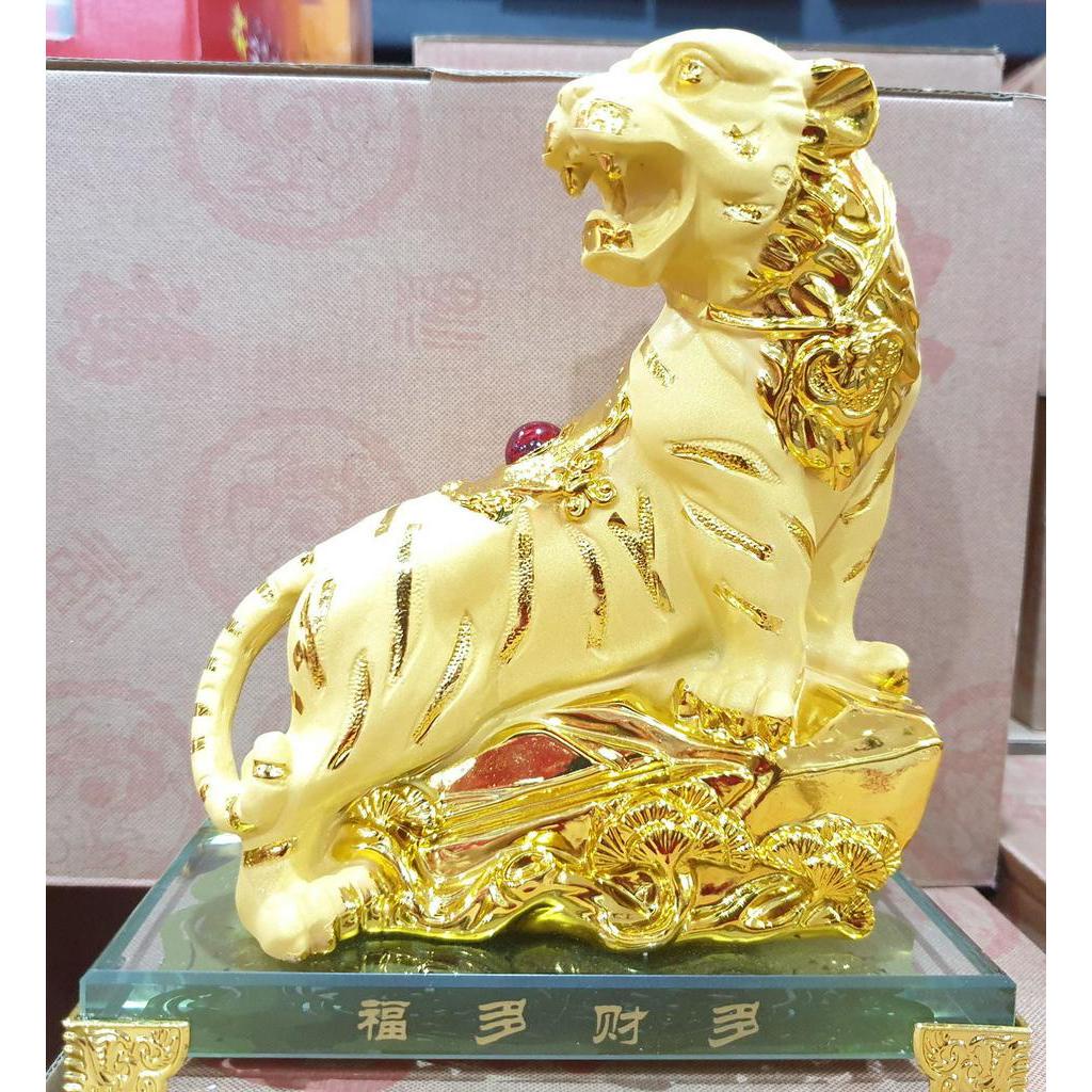 Patung Imlek Macan Harimau Rejeki Shio Emas Gold 17 Cm Kaca Resin Doff