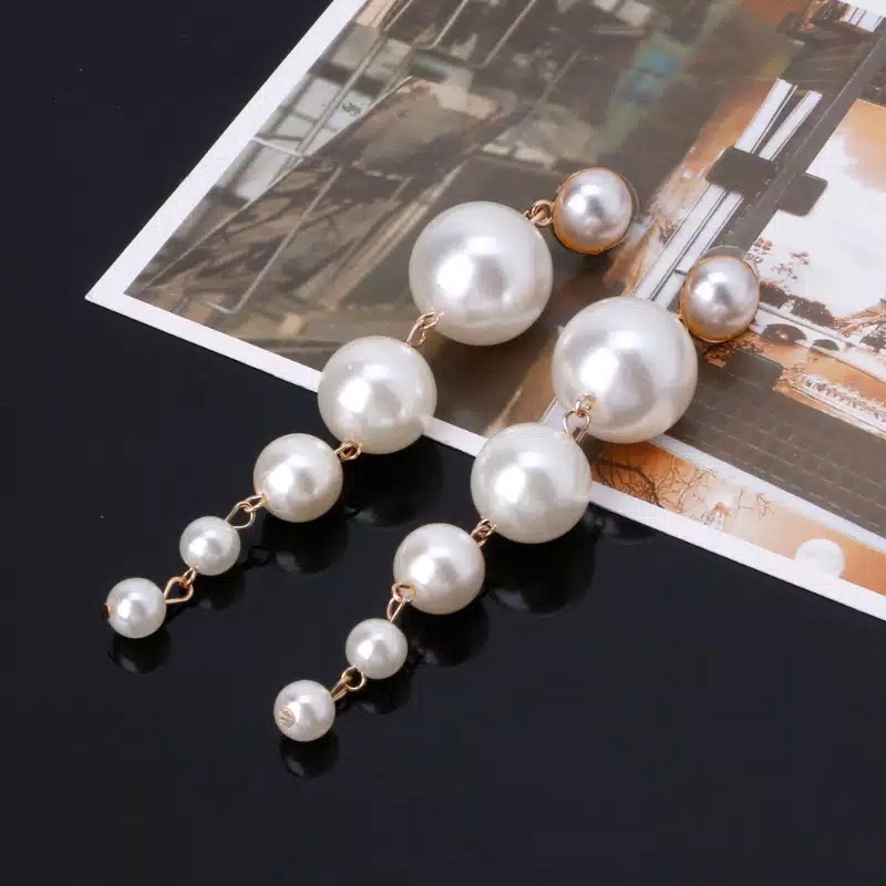 Anting Tusuk Mutiara Import Ala Korea Model Panjang Design Simple Dan Elegan Ready Stock 414