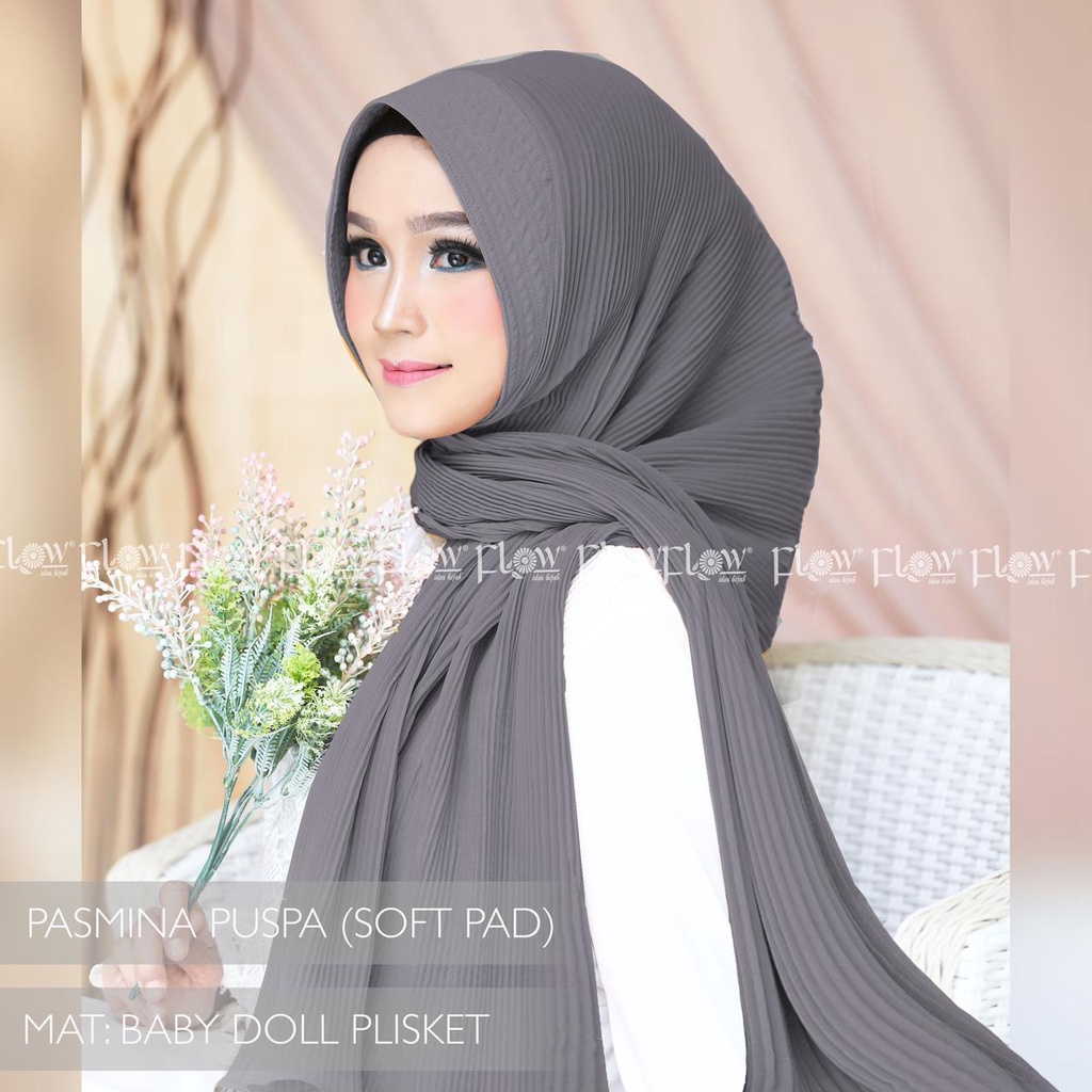 Pashmina Instan Puspa Ori Flow (New Pattern) (Mohon Baca Deskripsi)-ABU TUA