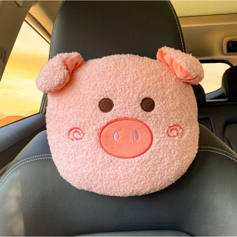 Bantal Penyangga Kepala Jok Mobil Sarung Safety Belt BABI PIGGY BLUDRU Car Headrest