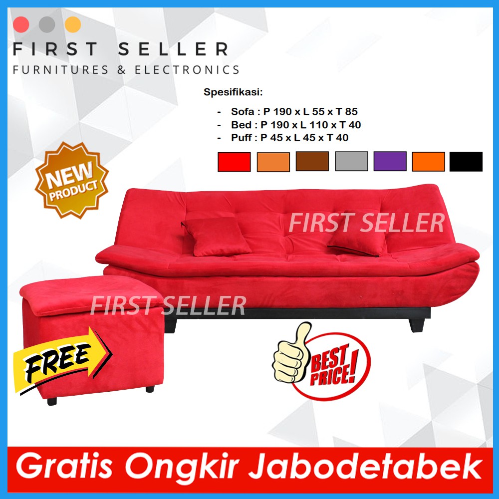 [FREE ONGKIR + PUFF] SOFABED FLUSH TOP / SOFA BED JASMINE PILLOW TOP SUPER NYAMAN MINIMALIS ORIGINAL