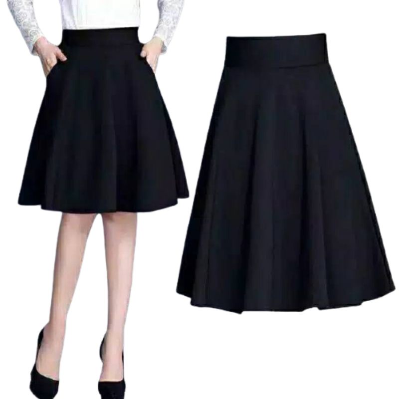 ROK MIDI SKIRT WANITA UKURAN STANDAR DAN JUMBO / ROK PENDEK SCUBA FLARE SKIRT / ROK PENDEK