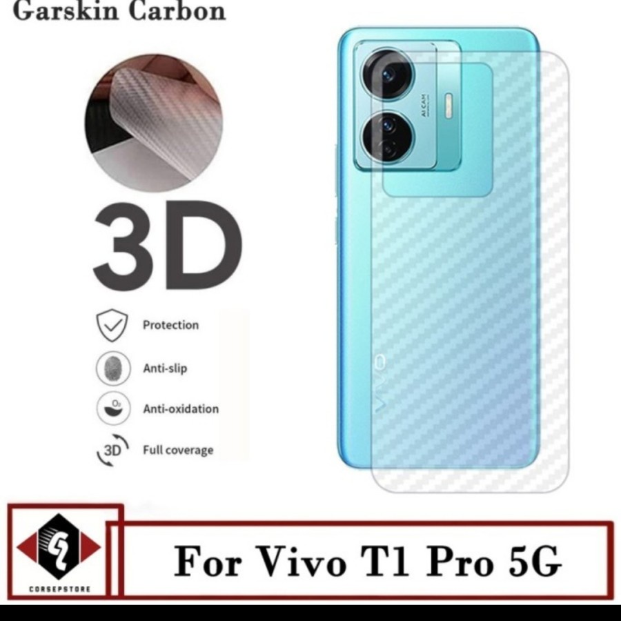 VIVO T1 PRO 5G V23 5G Y75 5G Y21A ANTI GORES BELAKANG SKIN KARBON GARSKIN ANTI JAMUR MOTIF CARBON TRANSPARAN PELINDUNG BELAKANG