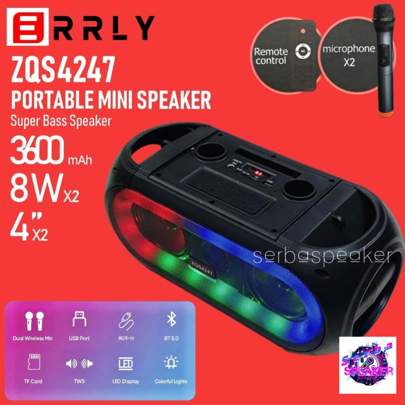 Speaker ZQS4247 Bluetooth Karaoke Super Bass Spiker Portable ERRLY ZQS-4247 Duet Karaoke Free 2 Microphone Wireless