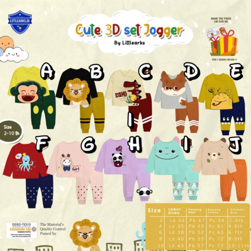 SETELAN ANAK CUTE 3D SET JOGGER LITTLE ARKS