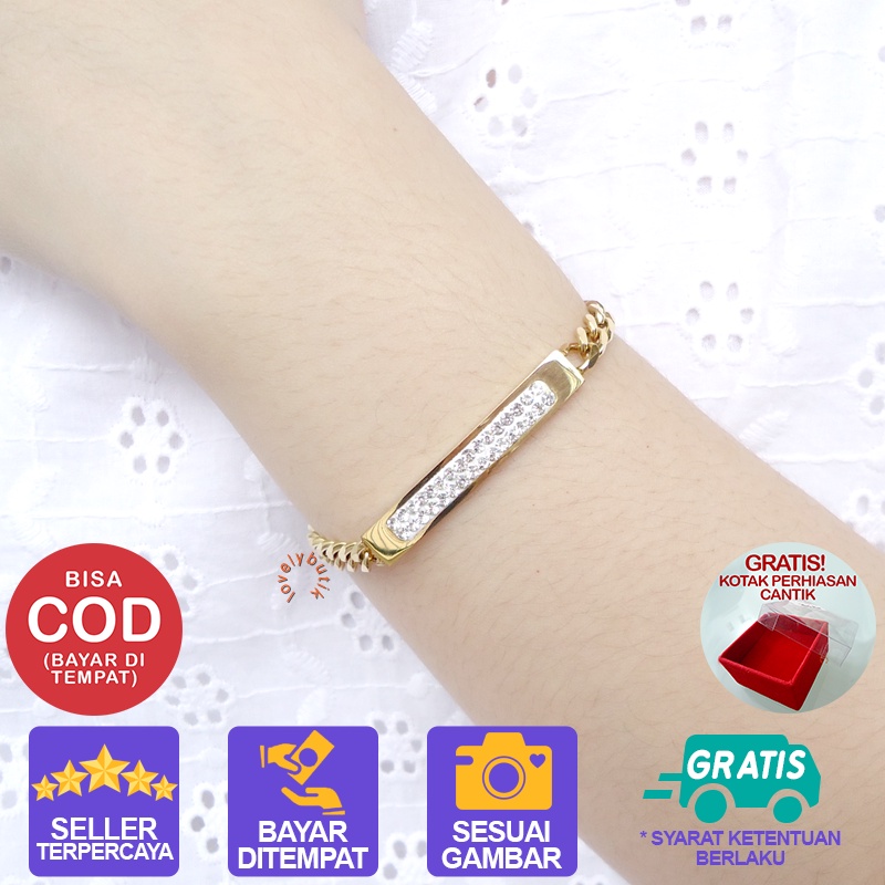 Lovelybutik Gelang Rantai Titanium Wanita Anti Karat Anti Hitam Renata Gelang Tangan Gold Silver Anti Bonus Tempat Perhiasan