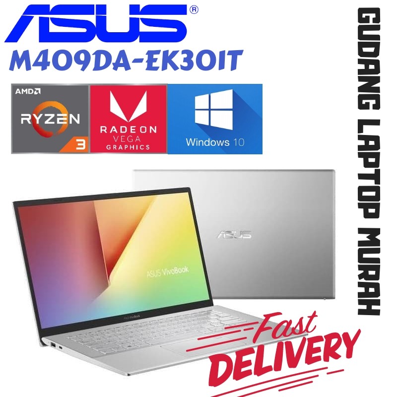 LAPTOP ASUS M409DA-EK301T/Ryzen R3-3200U/4GB/1TB/VEGA 3/WINDOWS10/ GARANSI RESMI 2TH