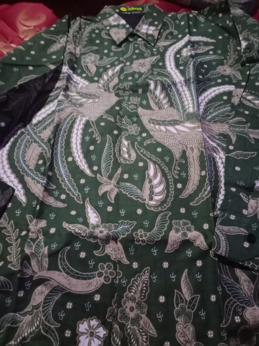 Batik Pria Merak Puspita Hijau Size M - Xxl  Batik Solo Halus Asli Katun Sragenan Full Furing
