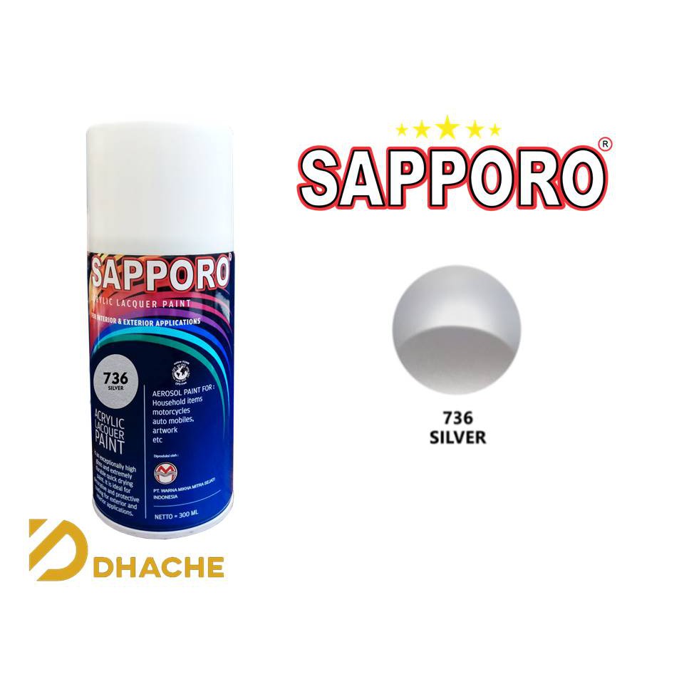 Cat Semprot Sapporo 736 Silver/ Pilok / Pylox / Pilox 300 ml / Sapporo Warna Perak