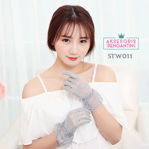 [READY STOCK] SARUNG TANGAN RENDA LACE ABU-ABU WEDDING GLOVES AKSESORIS WANITA STW011