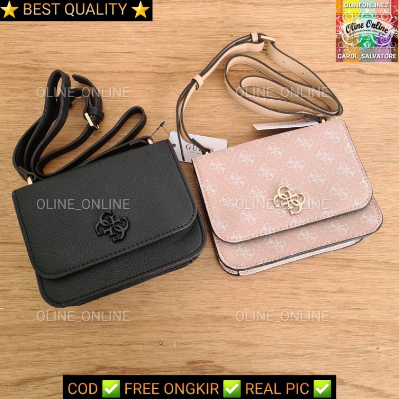 tas noelle crossbody bag selempang wanita perempuan kecil flap bag gs logo coffee beige pink brown black black hardware remaja kuliah gb