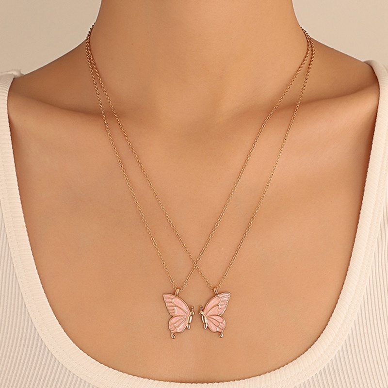 2pcs / Set Kalung Rantai Liontin Kupu-Kupu Elegan Untuk Wanita