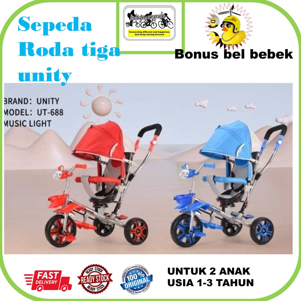 Sepeda Roda tiga UNITY fitur music / bangku 2 arah/ tongkat setir/ kanopy bonus bel bebek