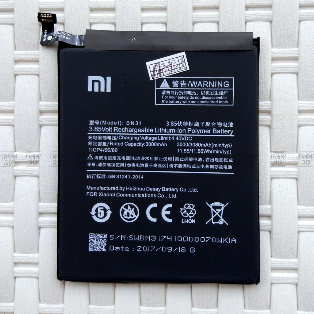 Baterai XiaoMi BN31 Redmi Mi 5X Mi5X A1 Note 5A S2 Original Batre Xiao Batrai Batrai BN 31
