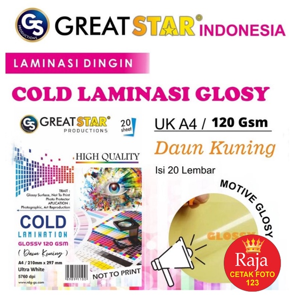 

LAMINASI DINGIN / COLD LAMINATION UK A4/120 gsm/20 (DAUN KUNING)