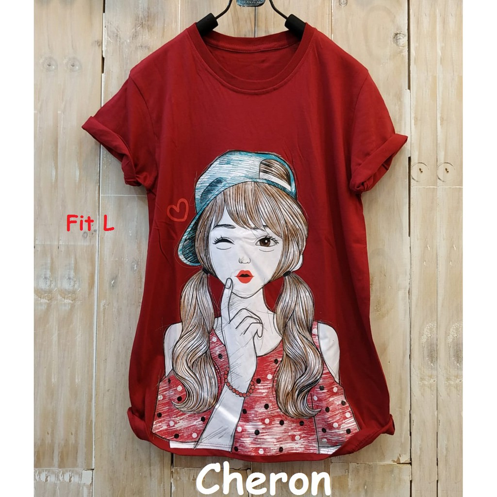 CHERON 16696 Kaos Cewek Tshirt Distro Baju  Atasan  Wanita 