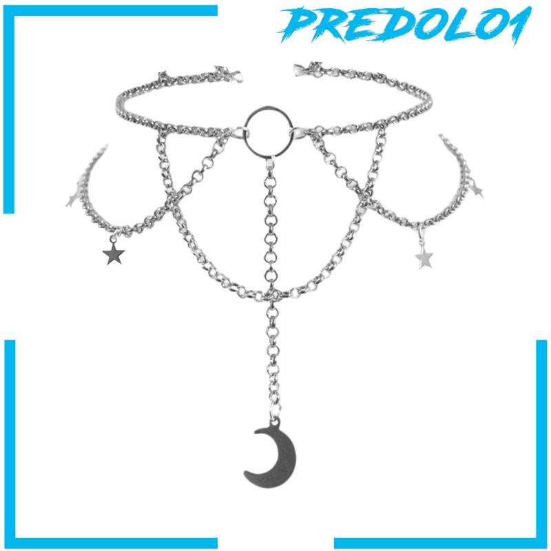 (Predolo1) Kalung Choker Rantai Pendan Bulan + Bintang Gaya Punk Gotik Untuk Wanita