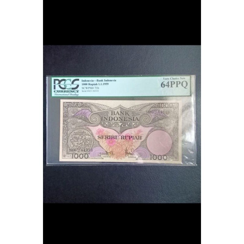 uang kuno bunga 1000 rupiah tahun 1959 pmg pcgs 64