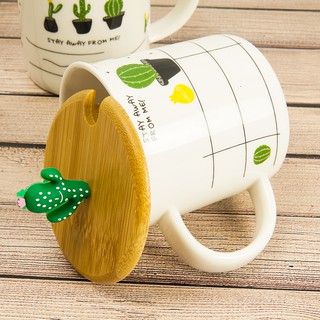MUG KERAMIK TUTUP KAYU KAKTUS MUG LUCU GELAS MINUM MUG KERAMIK TUTUP KAYU KAKTUS MUG LUCU GELAS MINUM