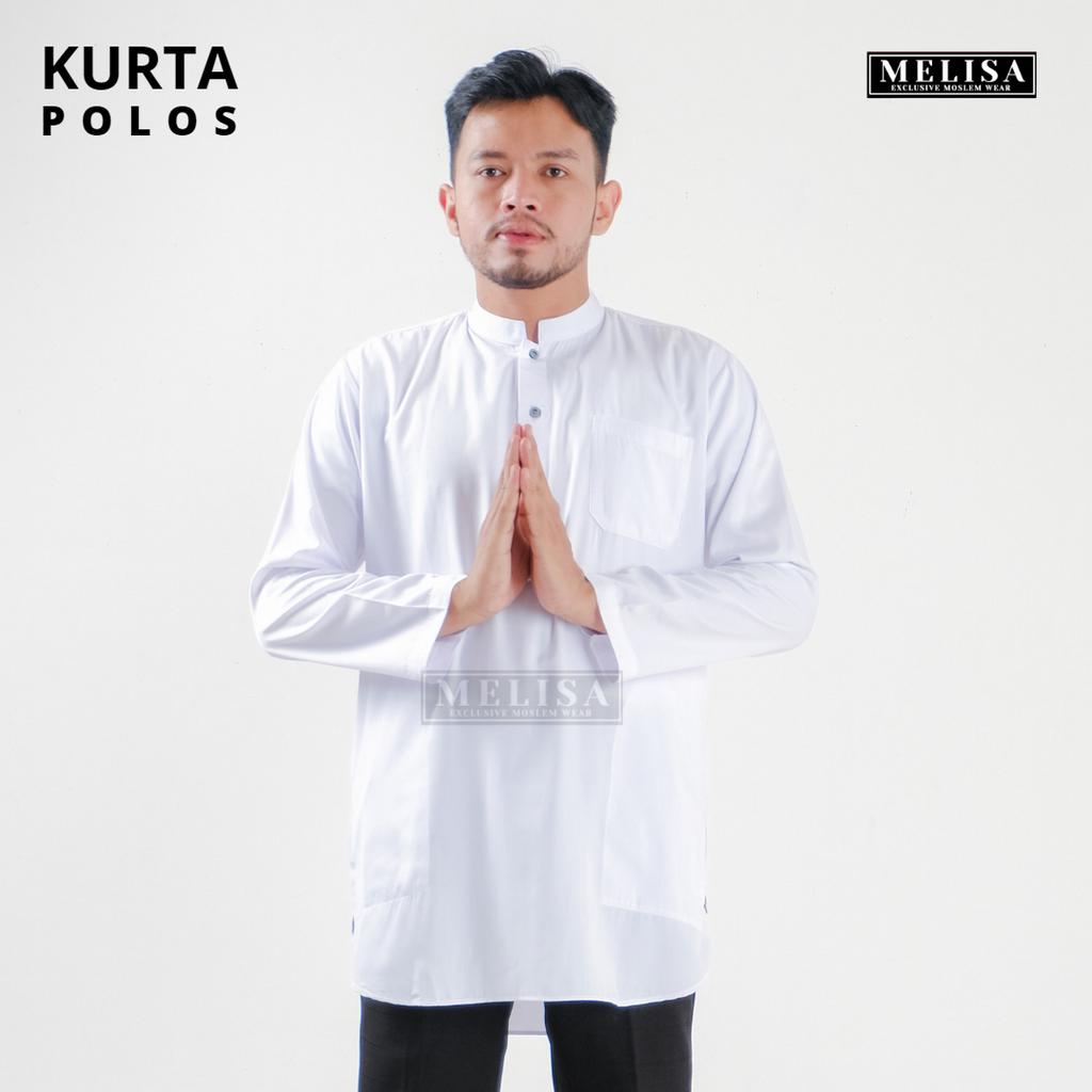 Baju Koko Kurta Lengan Panjang Baju Koko Fashion Muslim Pria Dewasa Terbaru Bahan Katun Tesla Premium Baju Koko Pakaian Muslim Pria-Warna Putih Polos