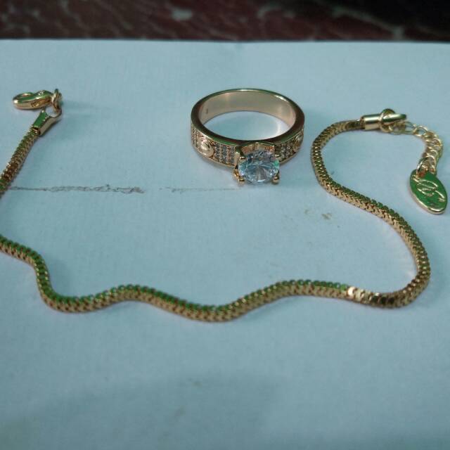 Gelang polos+cincin cartier gold