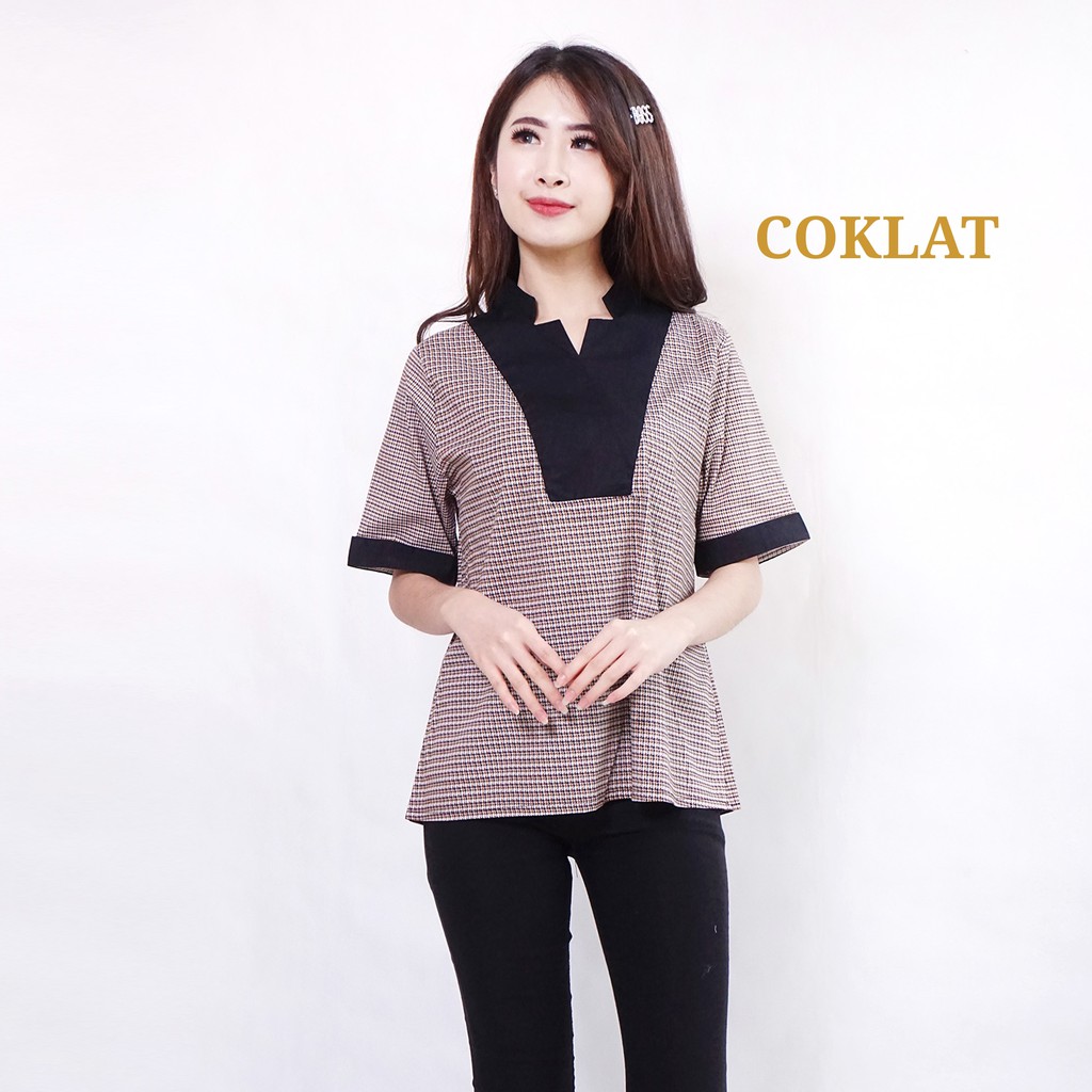 Blouse Atasan Wanita Kerah Shanghai Katun Kotak Kekinian