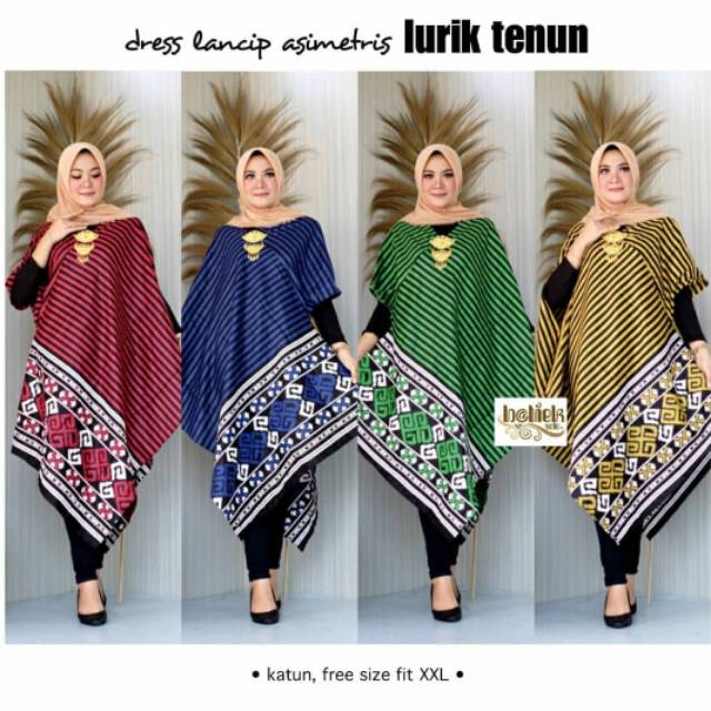 Dress lancip asimetris motif lurik tenun