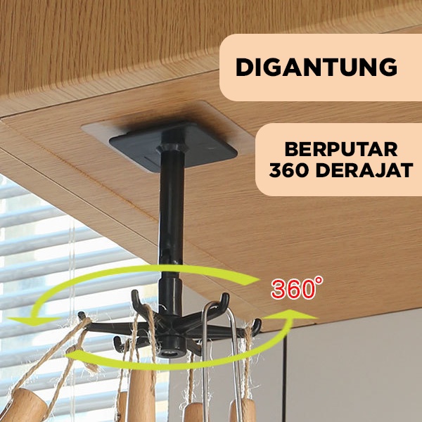 Gantungan spatula Hook alat mandi / Gantungan putar serbaguna 6hook