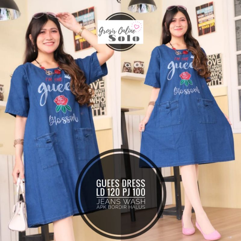 Dress Midi Wanita Jumbo Terbaru | Dress Jeans Wanita Kekinian