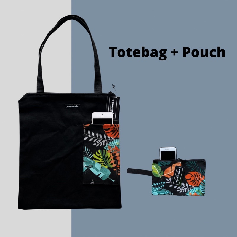 Tote bag orange leaf + pouch