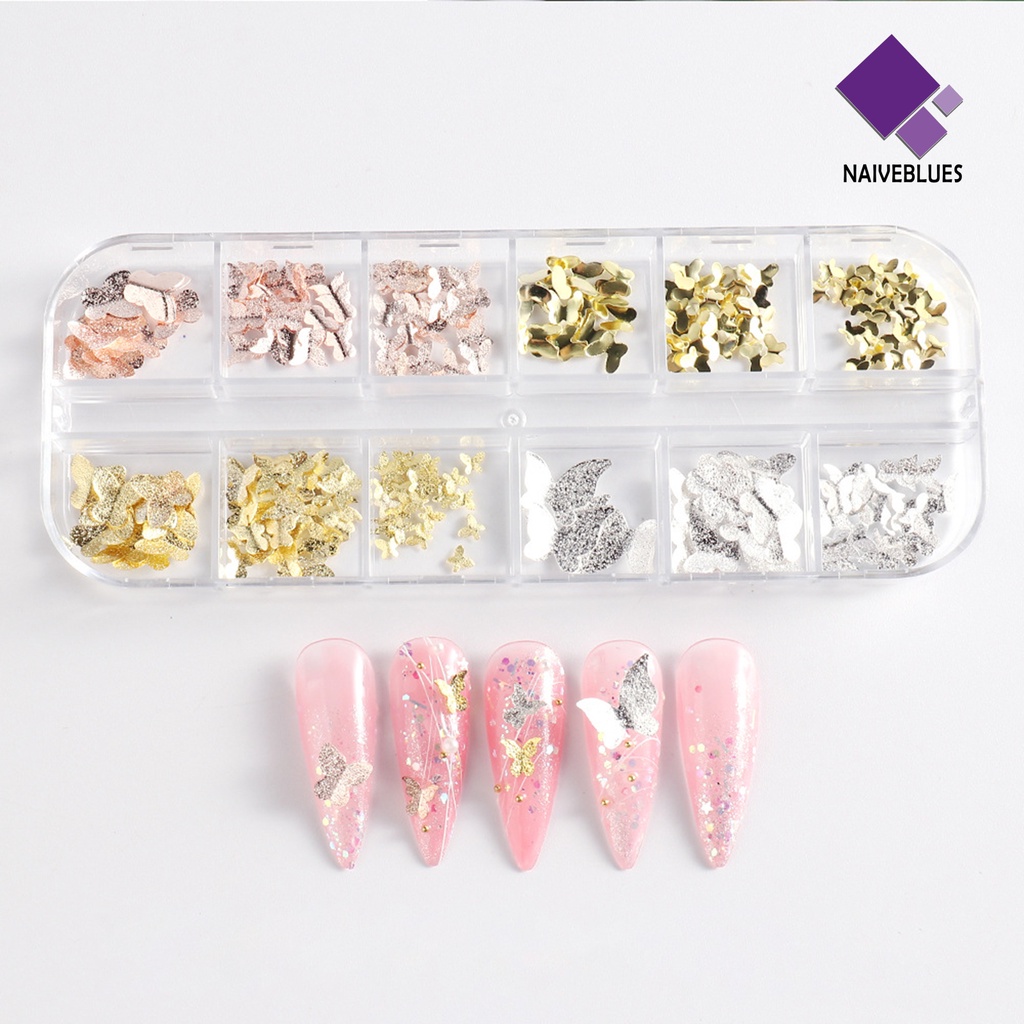 Naiveblue 1 Kotak Ornamen Kupu-Kupu 3D Bahan Metal Anti Karat Untuk Aksesoris Nail Art / Hadiah Ulang Tahun