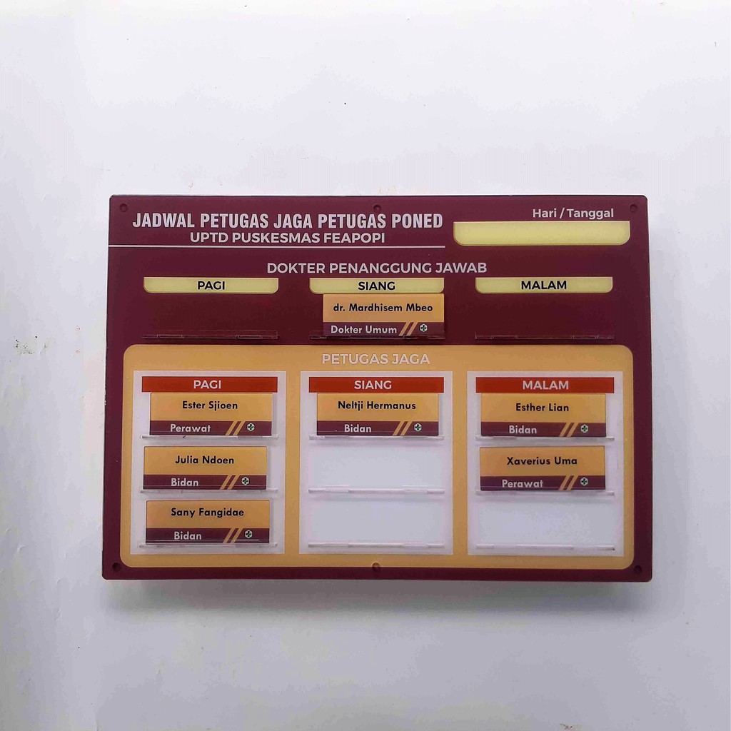 

Jadwal Petugas Jaga Rawat Inap, Papan Rawat Inap, Papan Jadwal UGD Rumah Sakit, Papan Puskesmas