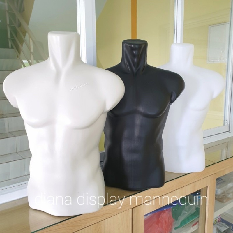 PATUNG MANEKIN BAJU PRIA DEWASA OTOT SETENGAH BADAN BENING BUTEK DAN HITAM