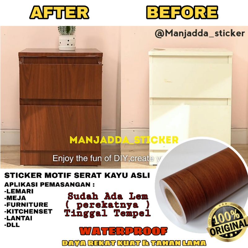 Stiker lemari kayu Stiker kayu Sticker motif kayu untuk furniture