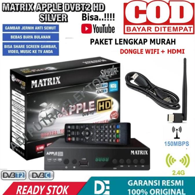 Paket Komplit Receiver Matrix Set Top Box Silver DVB T2 Digital 1PAKET
