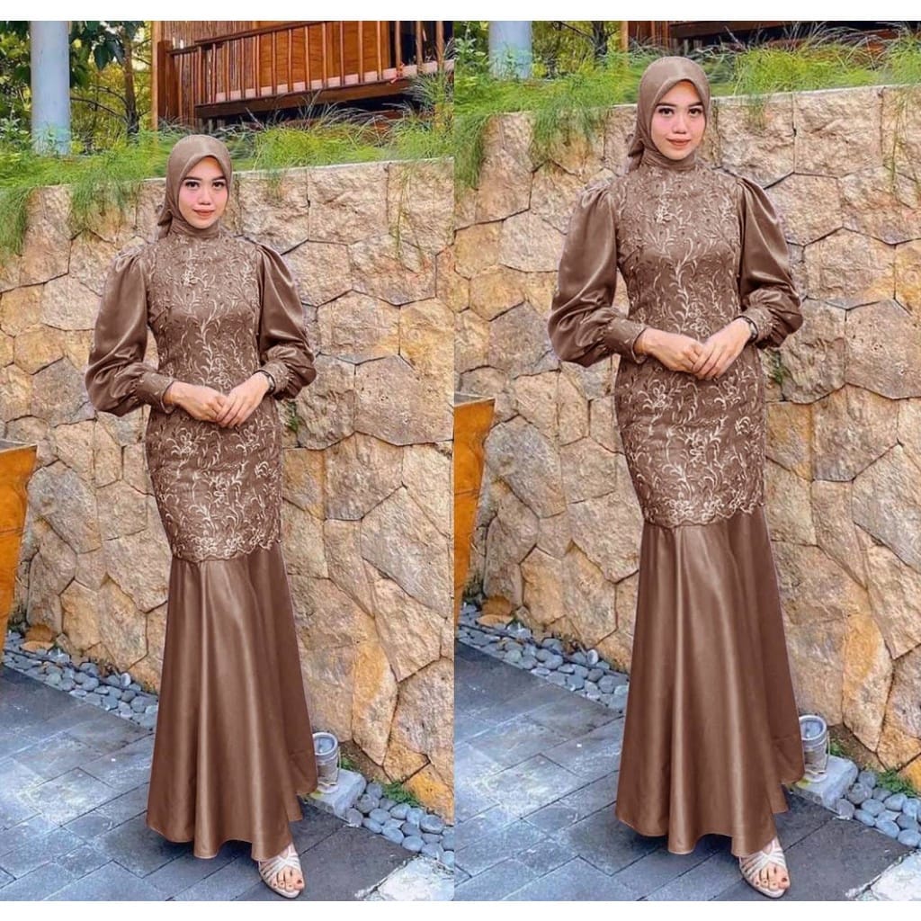 4 UKURAN M L XL XXL MAXY DESYA FASHION PAKAIAN BUSANA WANITA DRESS GAMIS MAXI DUYUNG BRUKAT ED