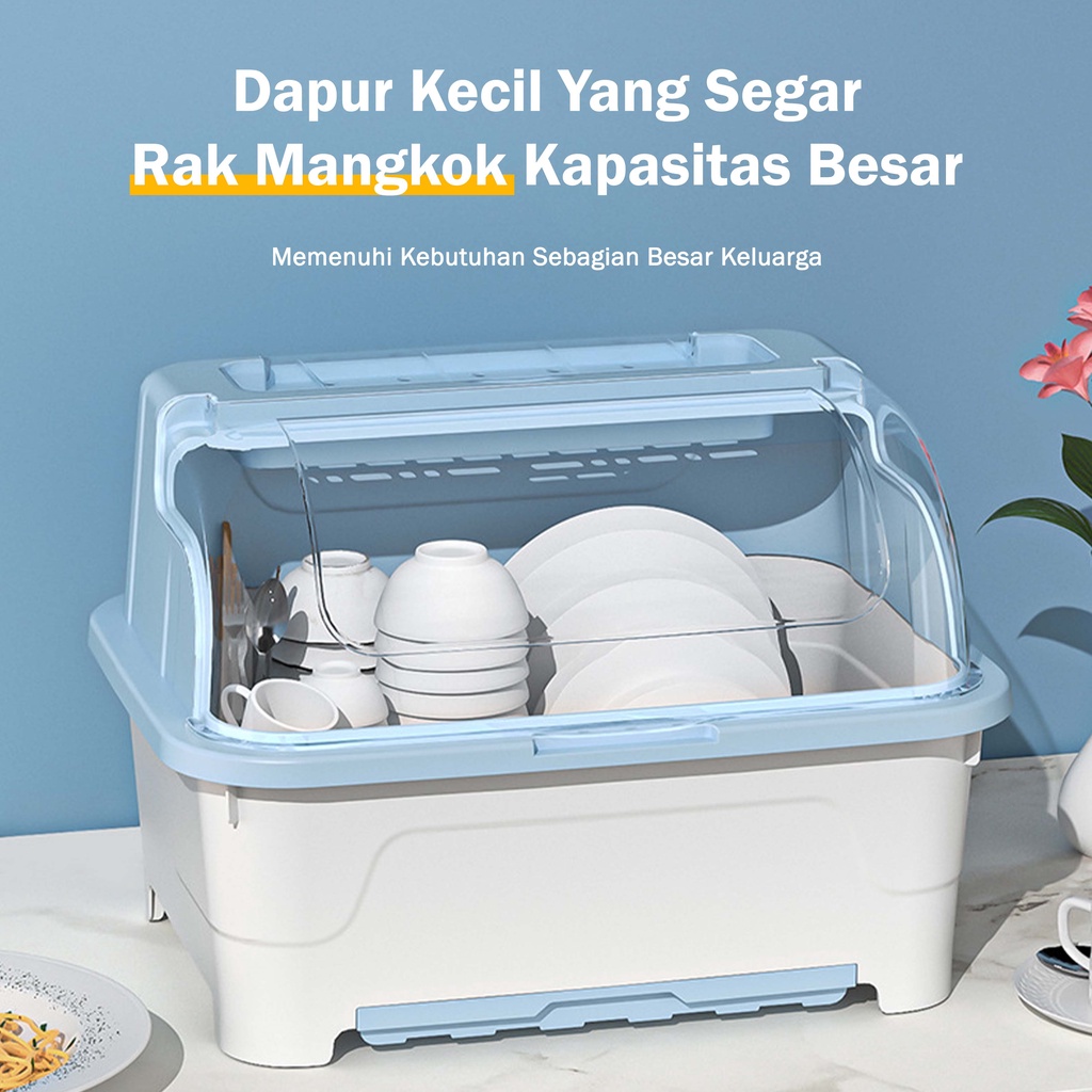 Rak  Pengering Air Mangkok Rak Piring Plastik Dengan Tutup Rak Piring/Mangkok/Sendok/Garpu Rak Dapur