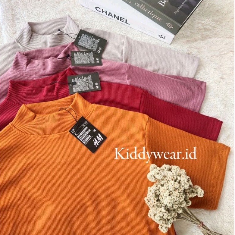 KAOS RIB MANSET MODEL TURTLENECK / KAOS CEWEK LENGAN PENDEK / KNIT RAJUT / KAOS RAJUT / KAOS CEWEK L